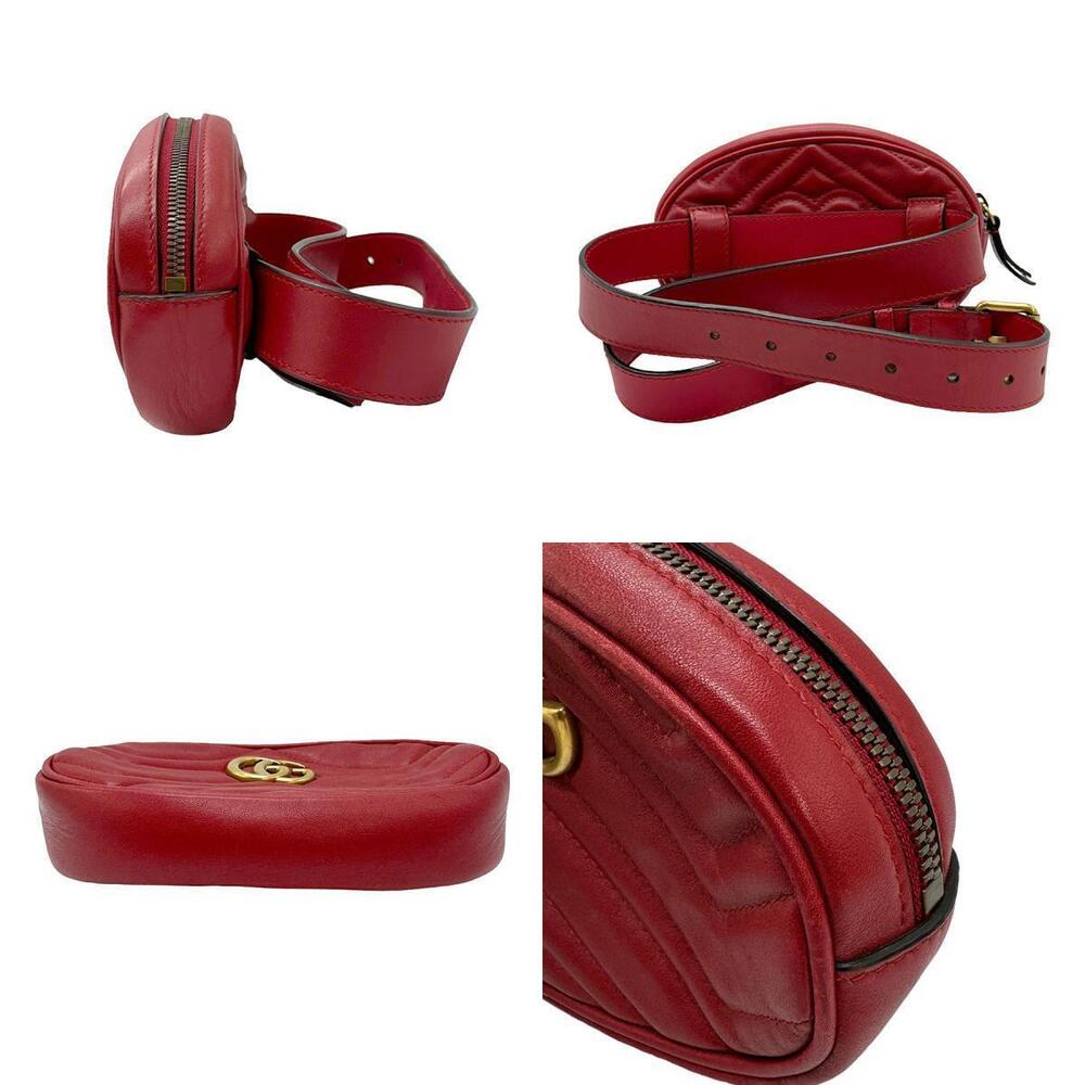 Gucci Belt Leather GG Marmont Waist Gold Bag Red